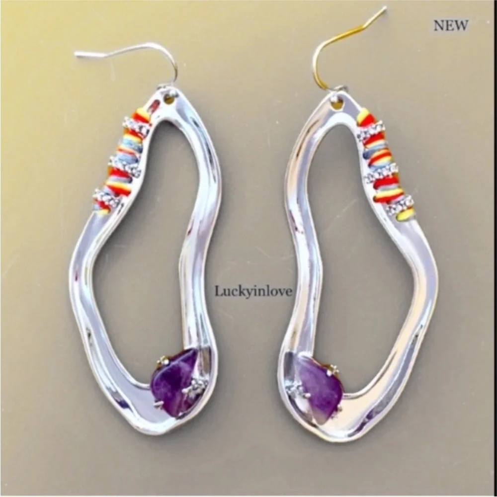 ALEXIS BITTAR • Silver Amani Thread Wrapped Sculpted Drop Amethyst Hoop Earrings